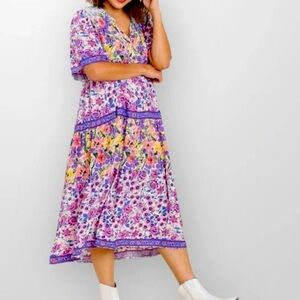 Mixed Print Floral Tiered Maxi Dress NEW